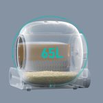 Transparent view of 65L large capacity robot cat litter box internal chamber showing spacious litter compartment and cleaning mechanism