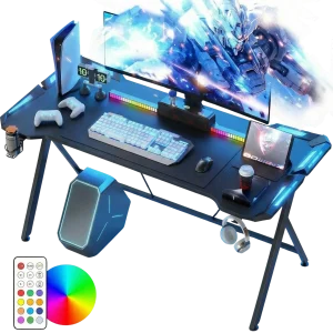 120cm LED Gaming Desk with RGB Lighting and Carbon Fibre Surface - Black