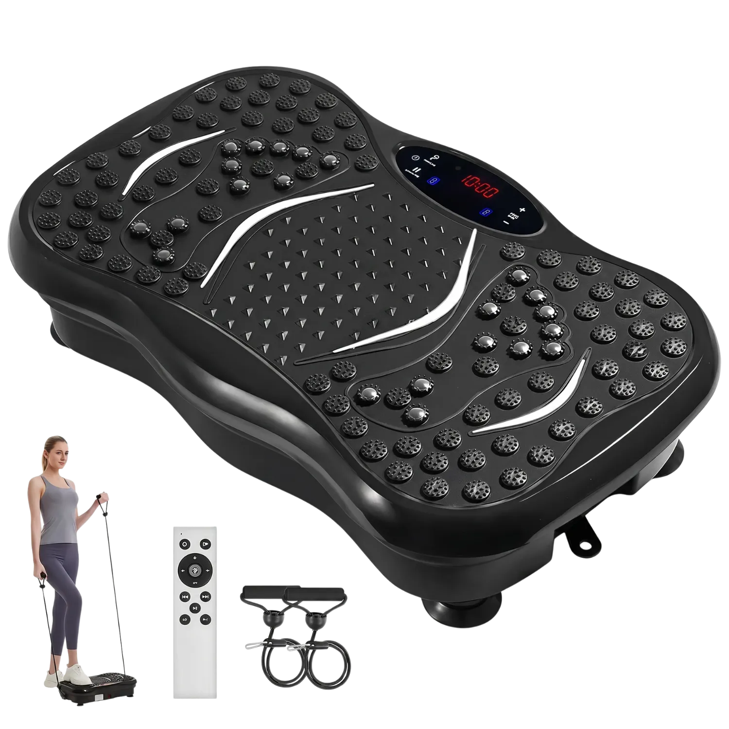 Vibration Plate Exercise Machine with Remote & Resistance Ropes – Whole Body Workout & Foot Massage Platform