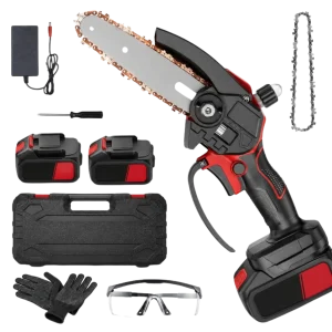 Mini 21V Cordless Chainsaw – 6-Inch Bar Kit with Twin Batteries, Spare Chain & Hard Case