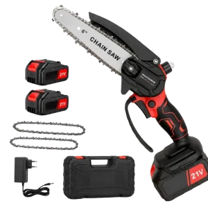 Mini 21V Cordless Electric Chainsaw – 6-Inch Bar Kit with Twin Batteries & Hard Case