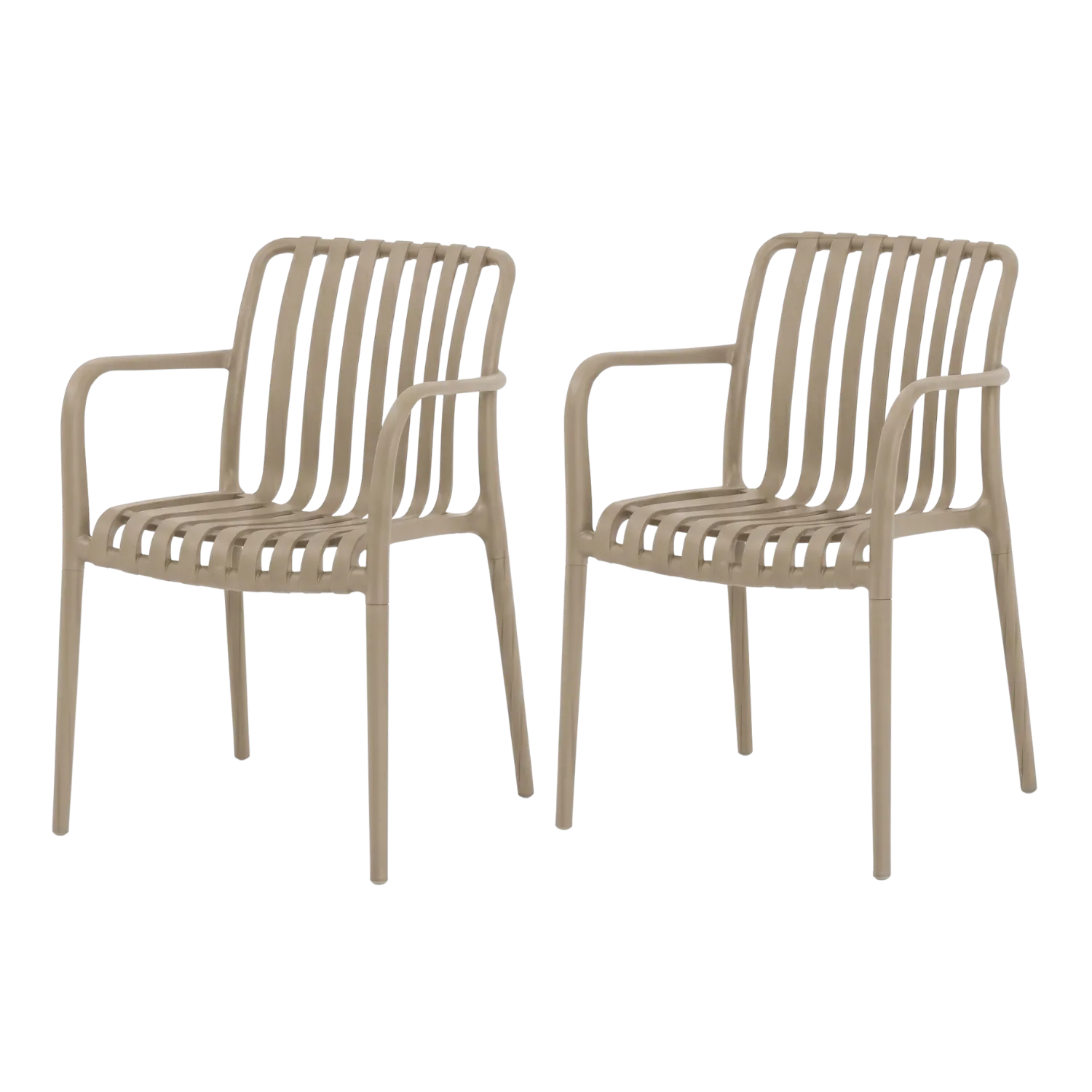 Outdoor Stackable Dining Armchairs Set of 2 – Beige Polypropylene Garden Chairs