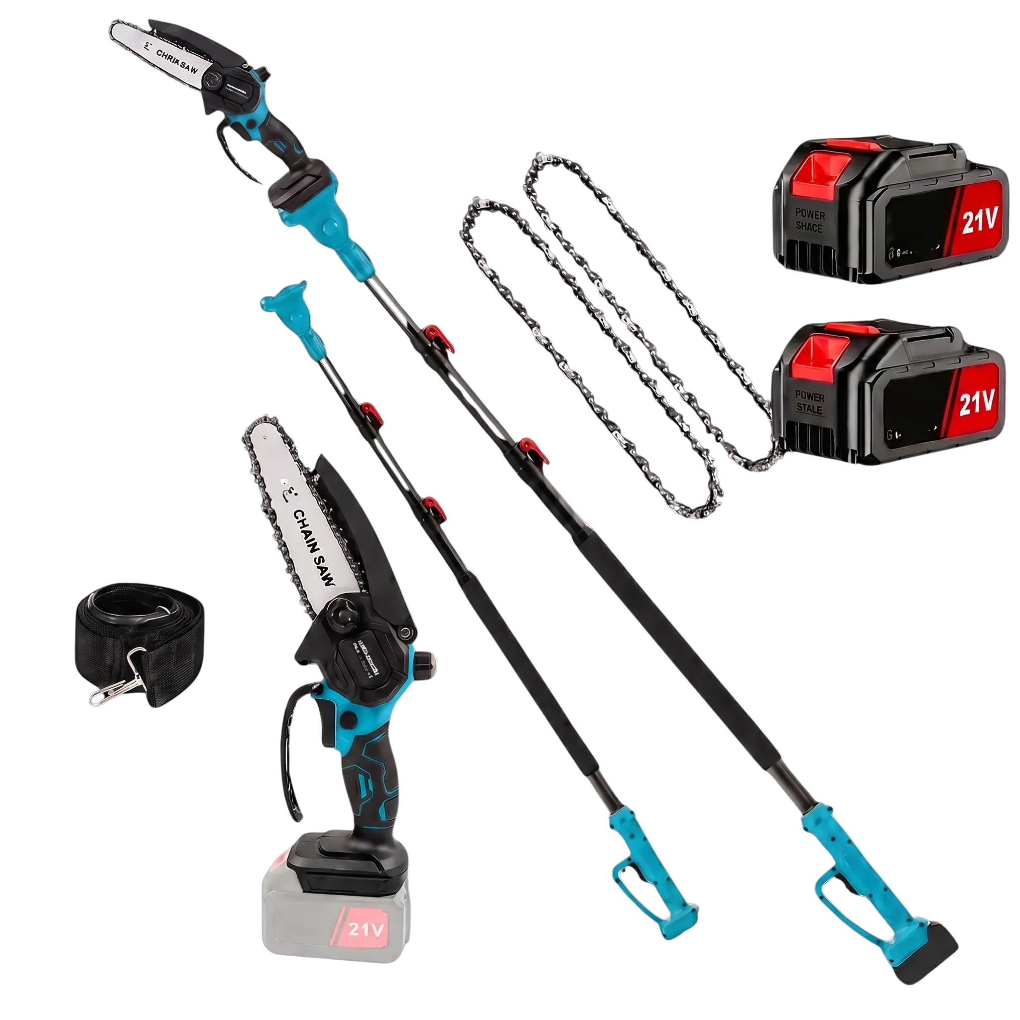 6-inch Brushed Electric Saw with Telescopic Extension Pole – Adjustable 1.07–2.05m Cordless 21V Pole Chainsaw Kit