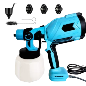 Electric HVLP Paint Spray Gun – 800W Handheld Sprayer with 1400ml Tank, 4 Brass Nozzles and 3 Spray Patterns for Smooth, Brush-Free Finishes on Furniture, Fences, Walls and Doors