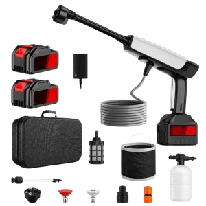 Cordless 21V Portable Pressure Washer – 300W 35 Bar Handheld Cleaner with Twin Batteries, 5L/min Flow, 5m Hose and Carry Case