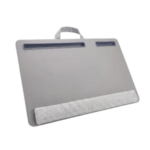 Multifunctional Lap Desk with Cushioned Foam Base, Leather Top and Device Slots (Gray)