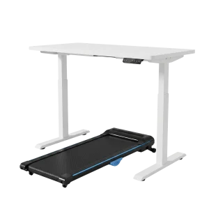 Σετ Putt Walking Pad με τιμόνι και κλίση 9% + ρυθμιζόμενο ηλεκτρικό γραφείο για εργασία όρθιου - Λευκό, 140 εκ.