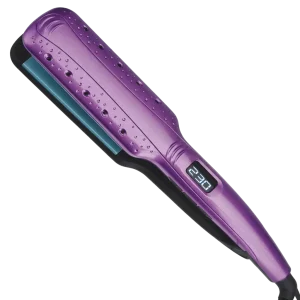 Professional 2-in-1 Wide Plate Ceramic Hair Straightener & Curler - Purple, 100-230°C LCD, Keratin & Argan Oil Tourmaline Plates, 9-Piece Set, EU Plug