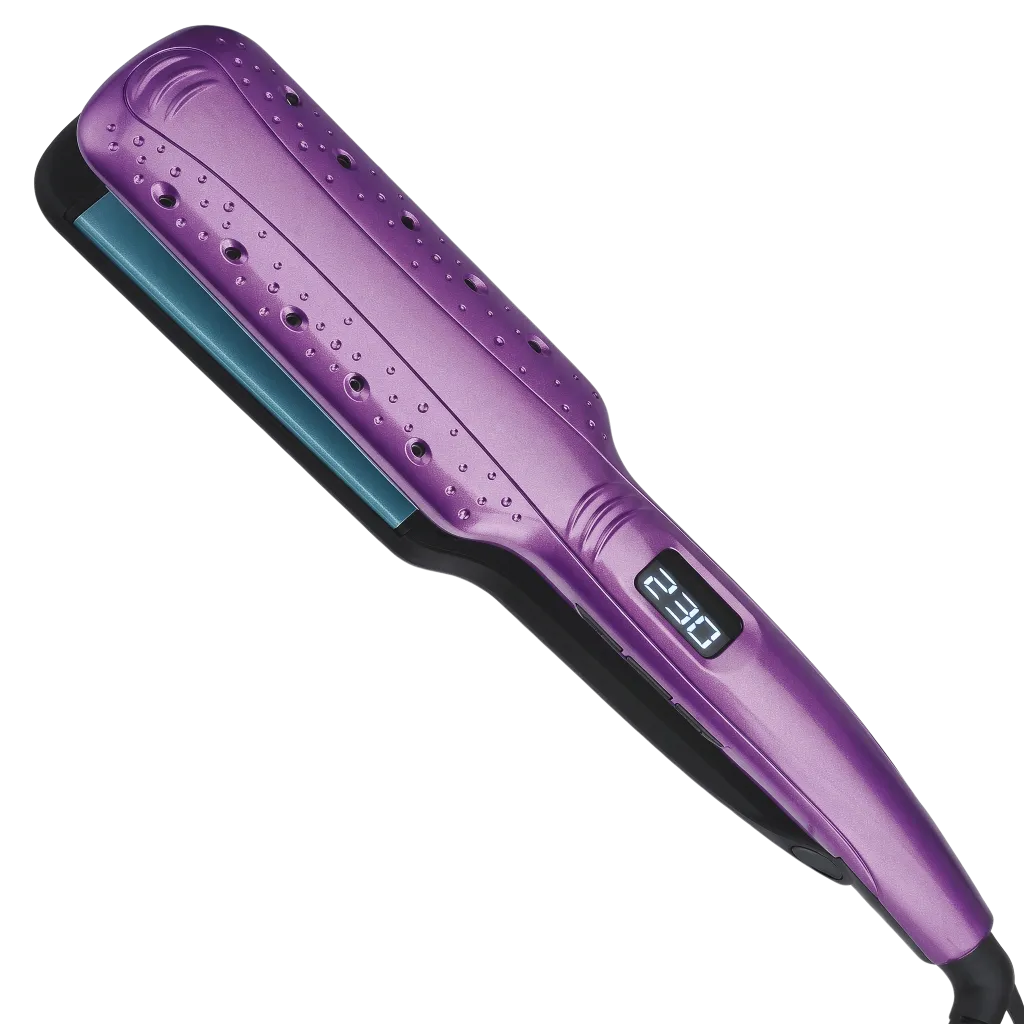 Professional 2-in-1 Wide Plate Ceramic Hair Straightener & Curler – Purple, 100-230°C LCD, Keratin & Argan Oil Tourmaline Plates, 9-Piece Set, EU Plug