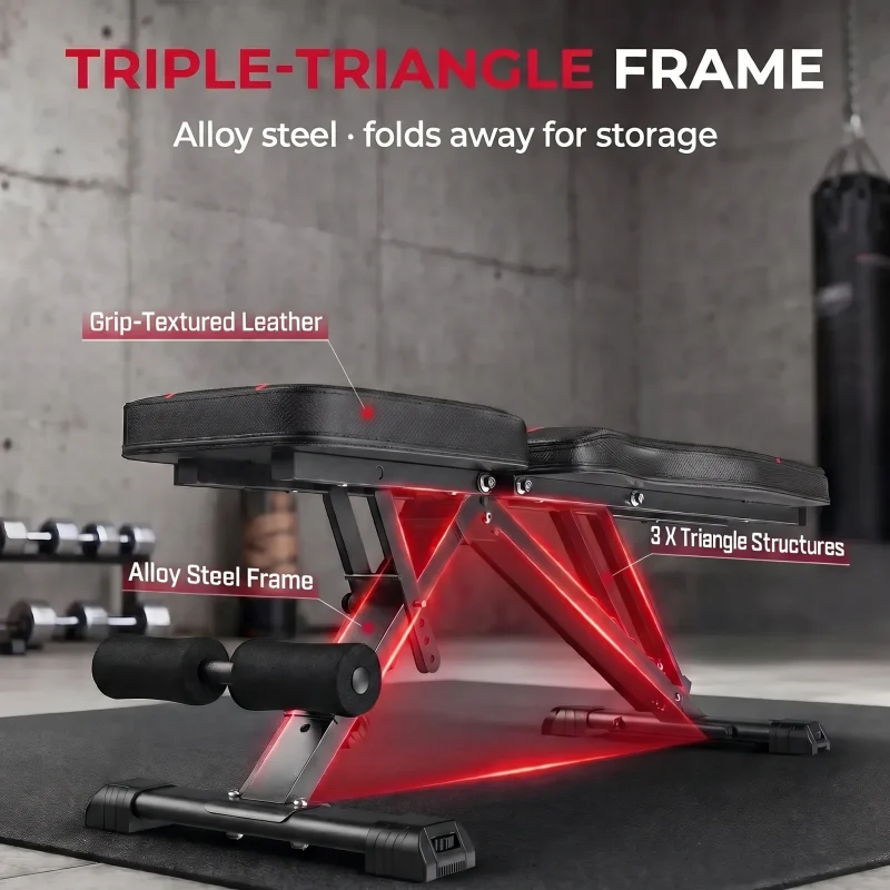 Adjustable weight bench with a triple-triangle steel frame